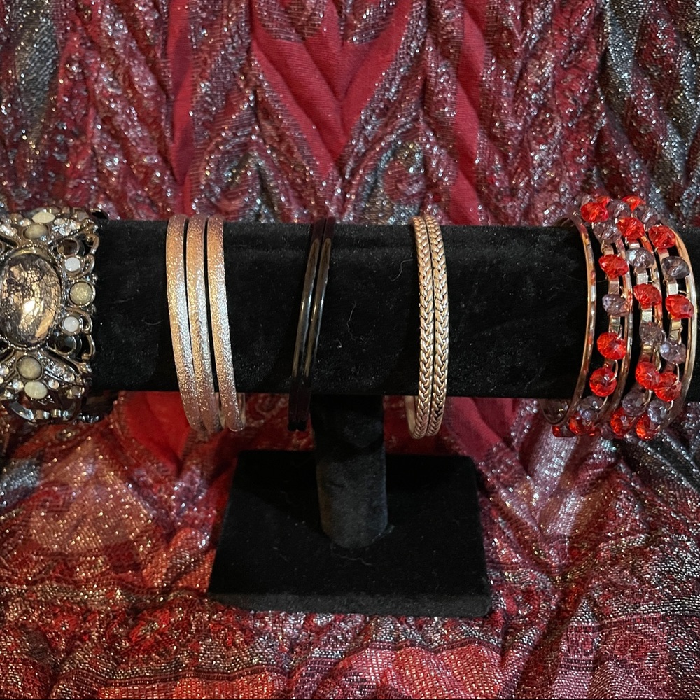 Silver Tone Bracelets - Lot of 9 Silver Tone Bracelets / Bangles